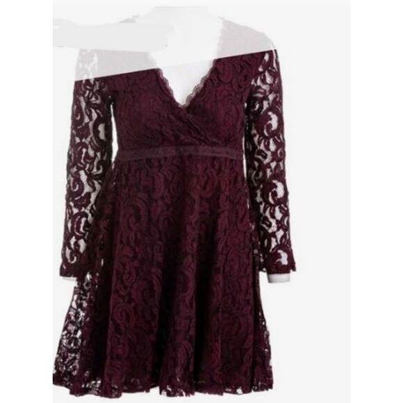 Altar'd State Calysta Burgundy Floral Lace Embroidered Long Sleeve Mini Dress M - Picture 2 of 7